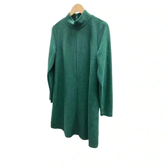 GAP Long Sleeve Mock Neck Swing Dress Size Green Modern Holiday Christmas Mid - Picture 3 of 7